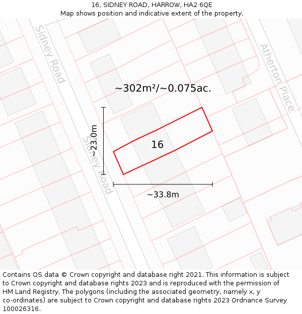 16, SIDNEY ROAD, HARROW, HA2 6QE: Plot and title map