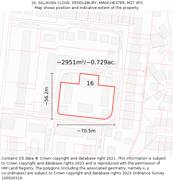 16, SILLAVAN CLOSE, PENDLEBURY, MANCHESTER, M27 4FS: Plot and title map