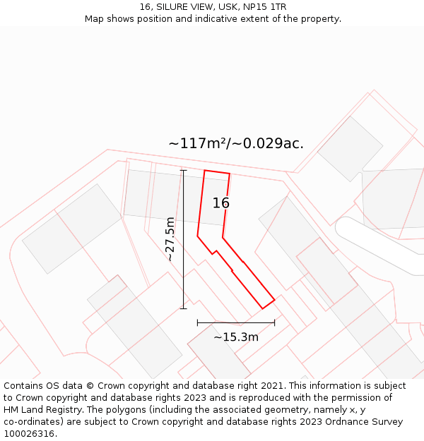 16, SILURE VIEW, USK, NP15 1TR: Plot and title map