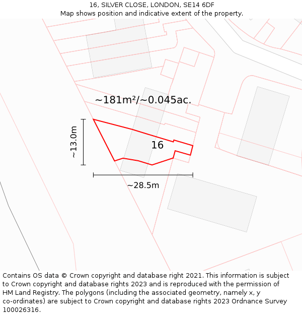 16, SILVER CLOSE, LONDON, SE14 6DF: Plot and title map