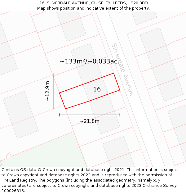 16, SILVERDALE AVENUE, GUISELEY, LEEDS, LS20 8BD: Plot and title map