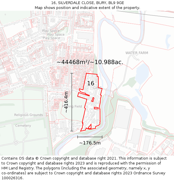 16, SILVERDALE CLOSE, BURY, BL9 9GE: Plot and title map