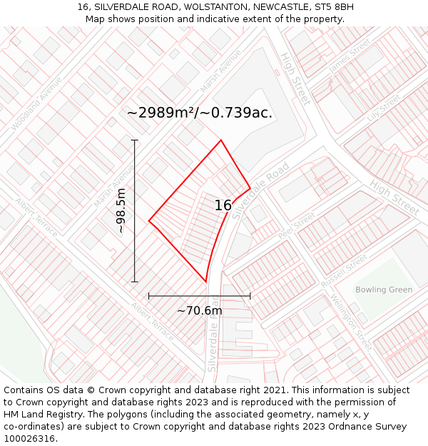 16, SILVERDALE ROAD, WOLSTANTON, NEWCASTLE, ST5 8BH: Plot and title map