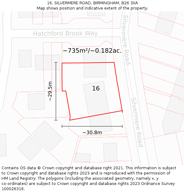 16, SILVERMERE ROAD, BIRMINGHAM, B26 3XA: Plot and title map
