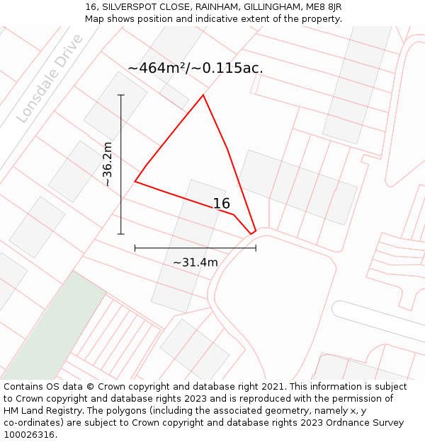 16, SILVERSPOT CLOSE, RAINHAM, GILLINGHAM, ME8 8JR: Plot and title map