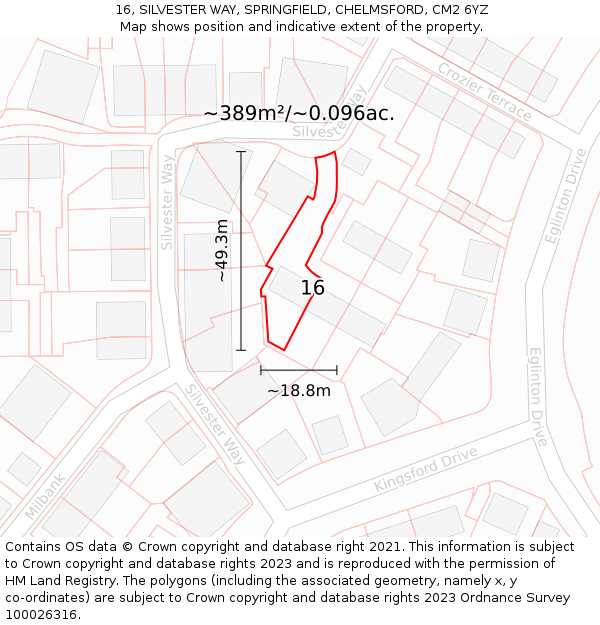 16, SILVESTER WAY, SPRINGFIELD, CHELMSFORD, CM2 6YZ: Plot and title map