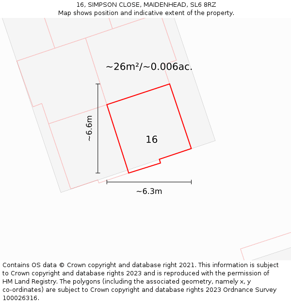 16, SIMPSON CLOSE, MAIDENHEAD, SL6 8RZ: Plot and title map