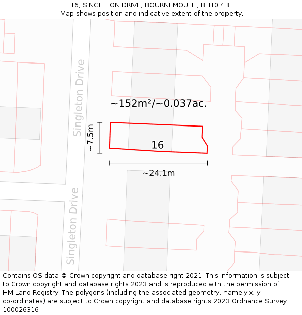 16, SINGLETON DRIVE, BOURNEMOUTH, BH10 4BT: Plot and title map