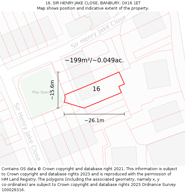 16, SIR HENRY JAKE CLOSE, BANBURY, OX16 1ET: Plot and title map