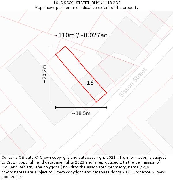 16, SISSON STREET, RHYL, LL18 2DE: Plot and title map