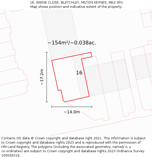 16, SKENE CLOSE, BLETCHLEY, MILTON KEYNES, MK2 3PU: Plot and title map
