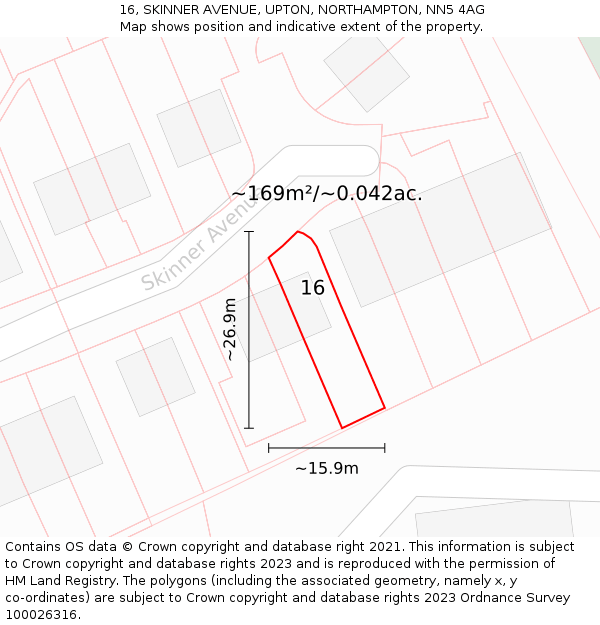 16, SKINNER AVENUE, UPTON, NORTHAMPTON, NN5 4AG: Plot and title map