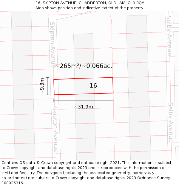 16, SKIPTON AVENUE, CHADDERTON, OLDHAM, OL9 0QA: Plot and title map