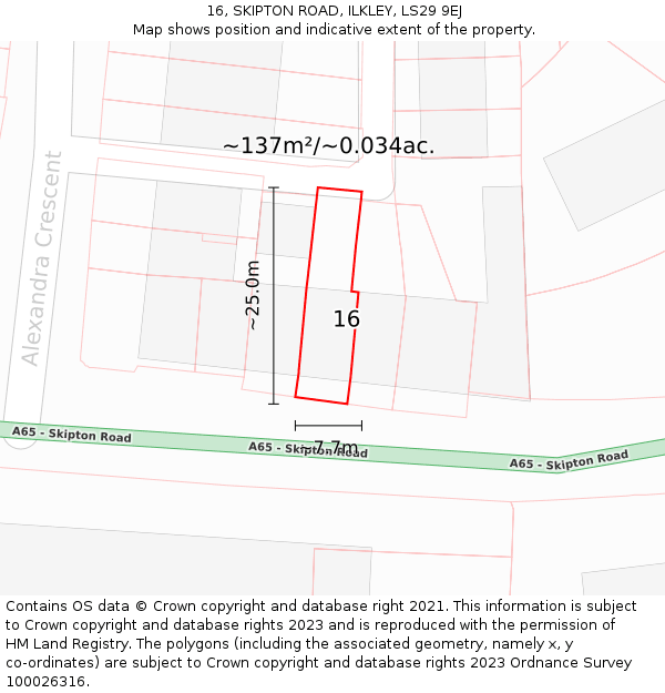 16, SKIPTON ROAD, ILKLEY, LS29 9EJ: Plot and title map