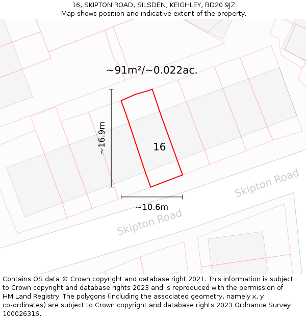 16, SKIPTON ROAD, SILSDEN, KEIGHLEY, BD20 9JZ: Plot and title map