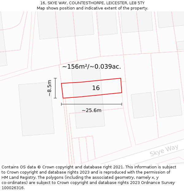 16, SKYE WAY, COUNTESTHORPE, LEICESTER, LE8 5TY: Plot and title map