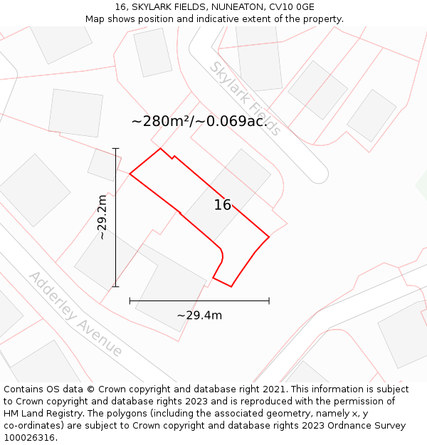 16, SKYLARK FIELDS, NUNEATON, CV10 0GE: Plot and title map