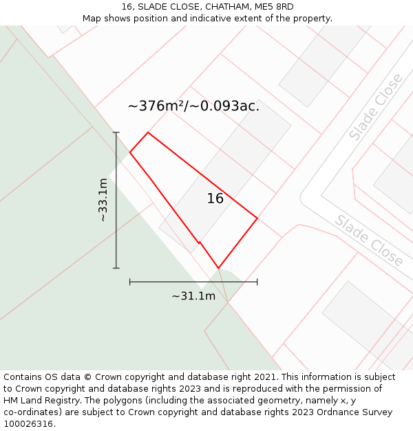 16, SLADE CLOSE, CHATHAM, ME5 8RD: Plot and title map