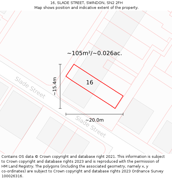 16, SLADE STREET, SWINDON, SN2 2FH: Plot and title map