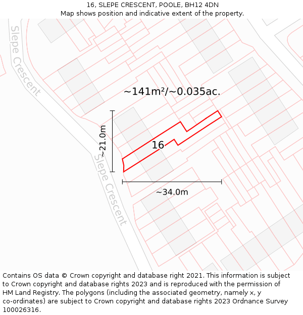 16, SLEPE CRESCENT, POOLE, BH12 4DN: Plot and title map