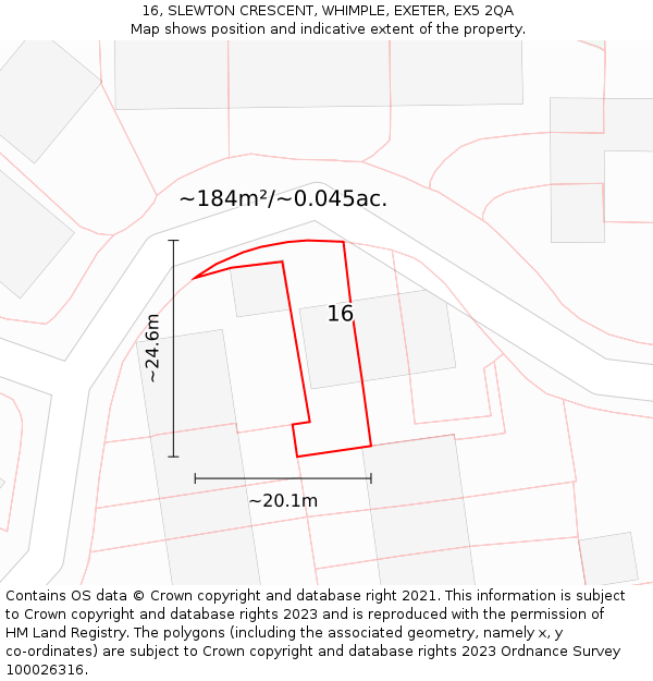 16, SLEWTON CRESCENT, WHIMPLE, EXETER, EX5 2QA: Plot and title map