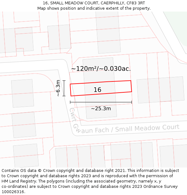 16, SMALL MEADOW COURT, CAERPHILLY, CF83 3RT: Plot and title map