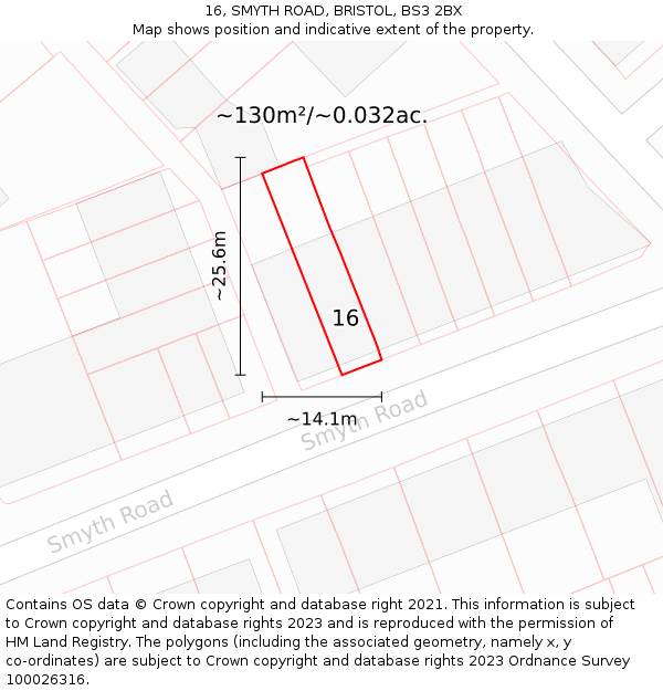 16, SMYTH ROAD, BRISTOL, BS3 2BX: Plot and title map