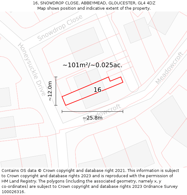 16, SNOWDROP CLOSE, ABBEYMEAD, GLOUCESTER, GL4 4DZ: Plot and title map