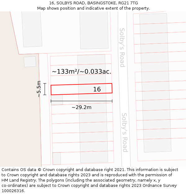 16, SOLBYS ROAD, BASINGSTOKE, RG21 7TG: Plot and title map