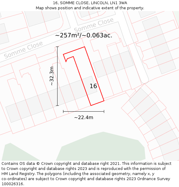 16, SOMME CLOSE, LINCOLN, LN1 3WA: Plot and title map