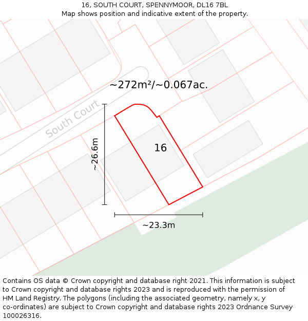 16, SOUTH COURT, SPENNYMOOR, DL16 7BL: Plot and title map