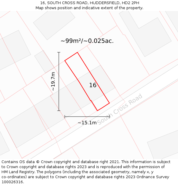 16, SOUTH CROSS ROAD, HUDDERSFIELD, HD2 2PH: Plot and title map