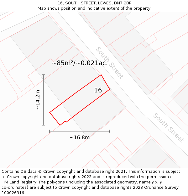 16, SOUTH STREET, LEWES, BN7 2BP: Plot and title map