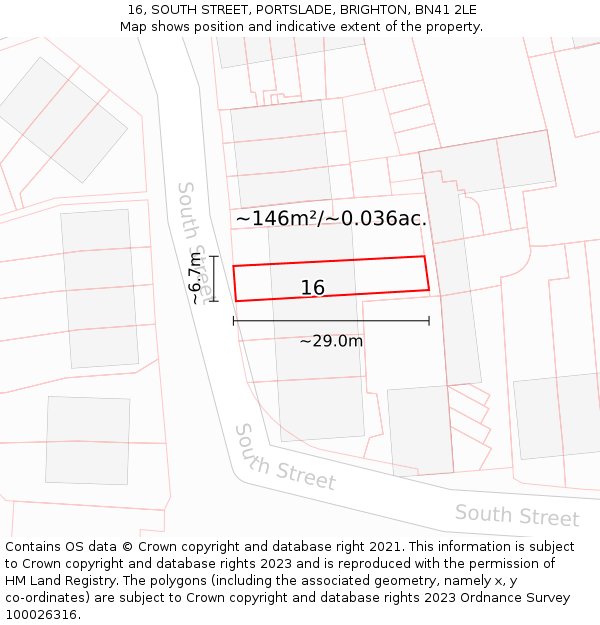 16, SOUTH STREET, PORTSLADE, BRIGHTON, BN41 2LE: Plot and title map