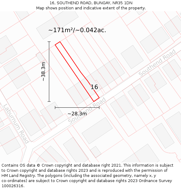16, SOUTHEND ROAD, BUNGAY, NR35 1DN: Plot and title map