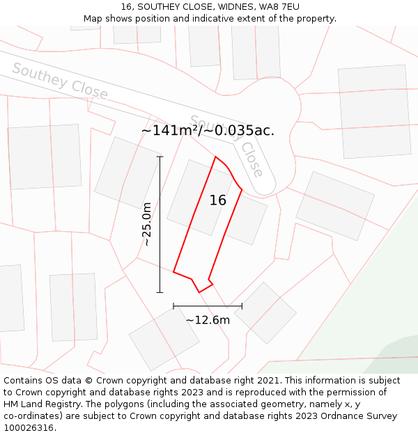 16, SOUTHEY CLOSE, WIDNES, WA8 7EU: Plot and title map