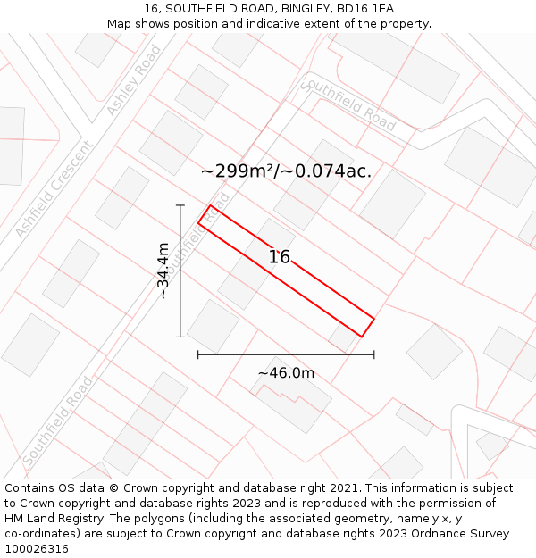16, SOUTHFIELD ROAD, BINGLEY, BD16 1EA: Plot and title map