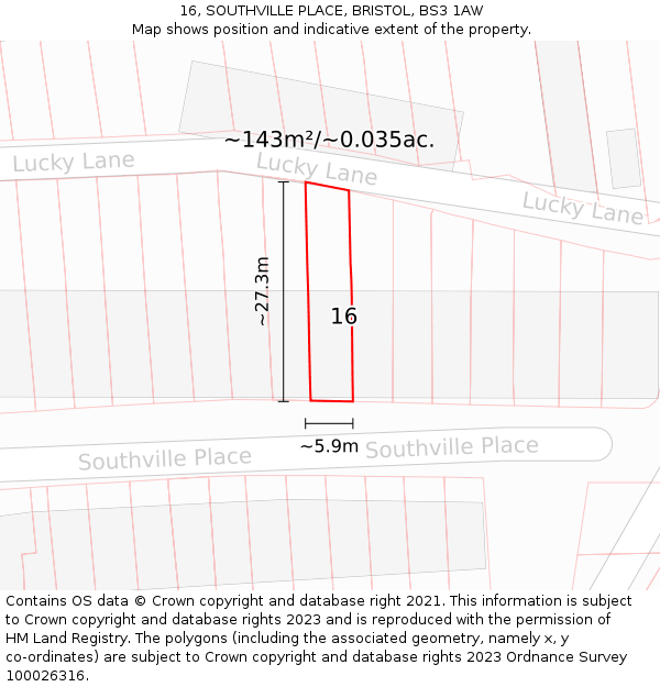 16, SOUTHVILLE PLACE, BRISTOL, BS3 1AW: Plot and title map