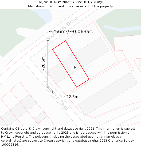 16, SOUTHWAY DRIVE, PLYMOUTH, PL6 6QB: Plot and title map