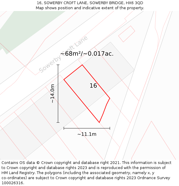 16, SOWERBY CROFT LANE, SOWERBY BRIDGE, HX6 3QD: Plot and title map