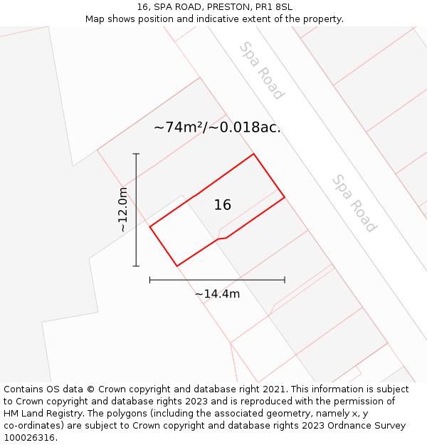16, SPA ROAD, PRESTON, PR1 8SL: Plot and title map