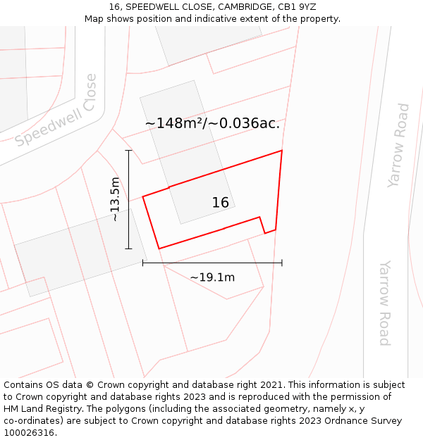 16, SPEEDWELL CLOSE, CAMBRIDGE, CB1 9YZ: Plot and title map