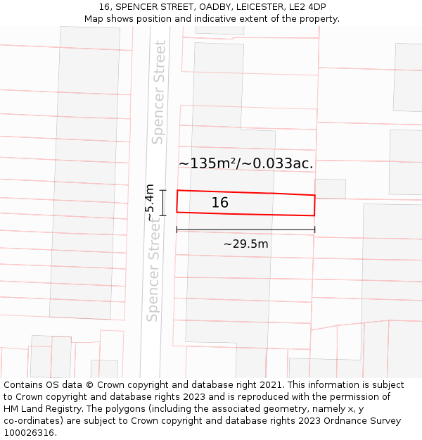 16, SPENCER STREET, OADBY, LEICESTER, LE2 4DP: Plot and title map