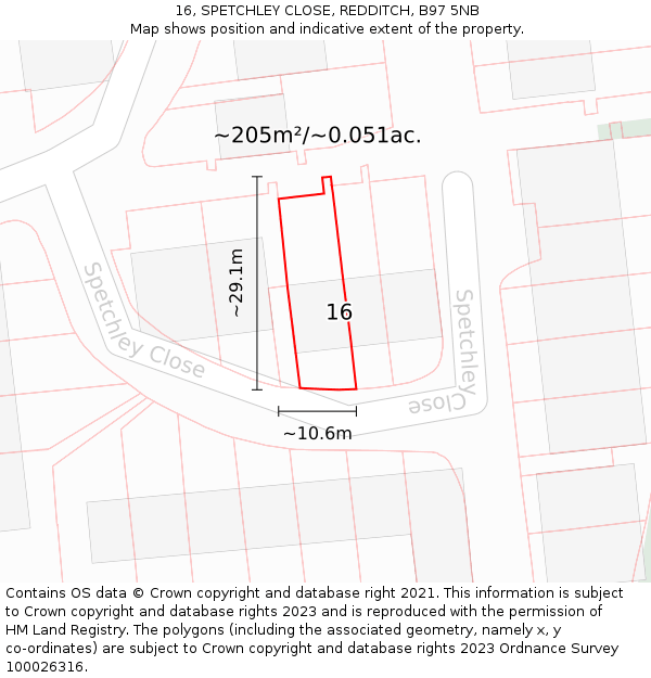 16, SPETCHLEY CLOSE, REDDITCH, B97 5NB: Plot and title map