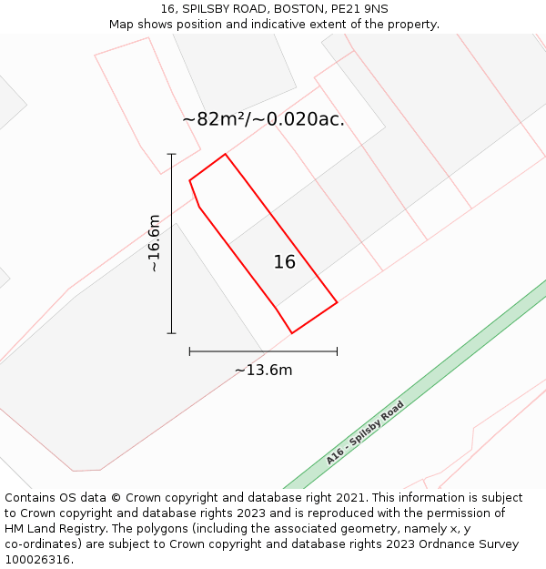 16, SPILSBY ROAD, BOSTON, PE21 9NS: Plot and title map