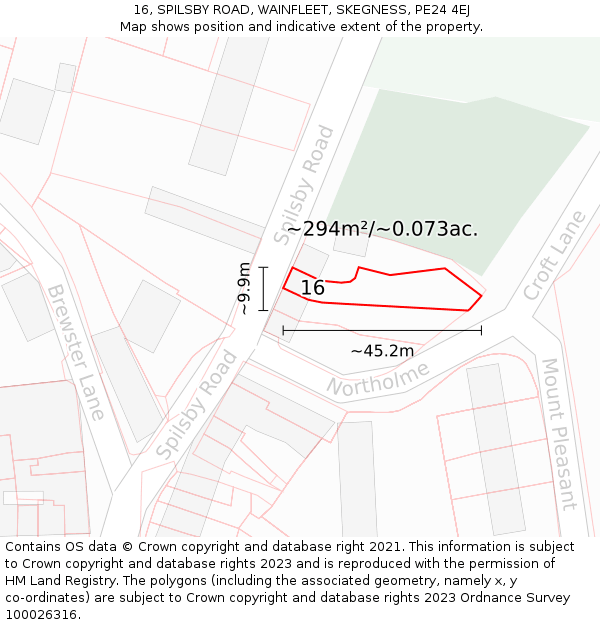 16, SPILSBY ROAD, WAINFLEET, SKEGNESS, PE24 4EJ: Plot and title map