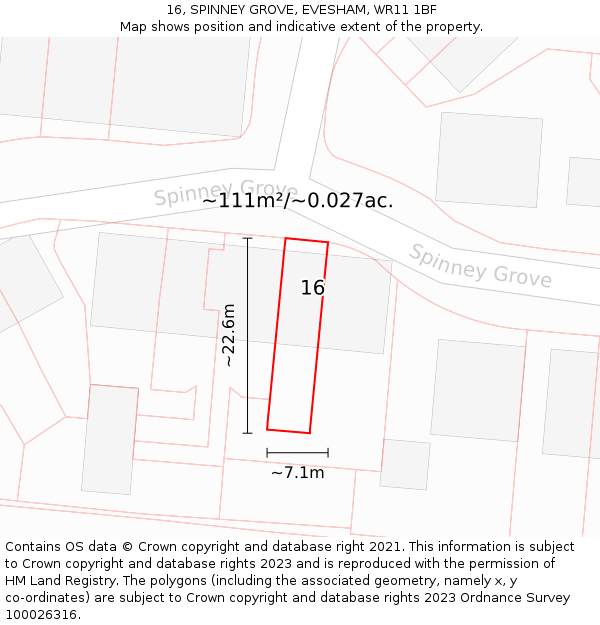 16, SPINNEY GROVE, EVESHAM, WR11 1BF: Plot and title map