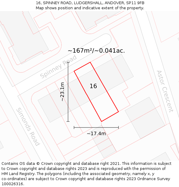 16, SPINNEY ROAD, LUDGERSHALL, ANDOVER, SP11 9FB: Plot and title map