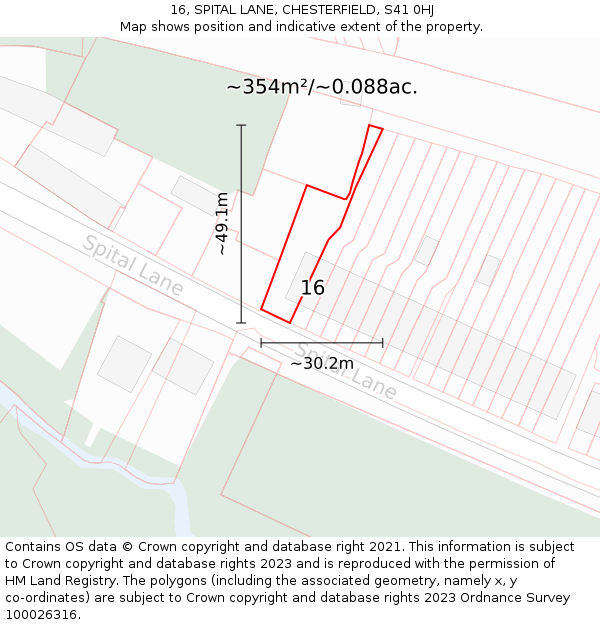 16, SPITAL LANE, CHESTERFIELD, S41 0HJ: Plot and title map