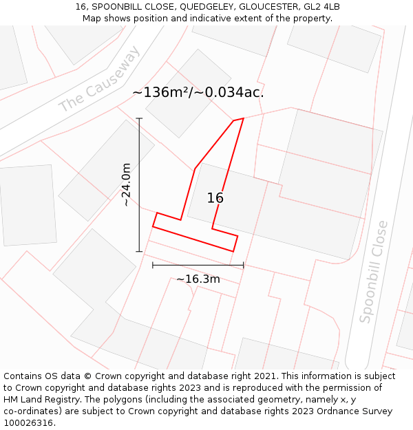 16, SPOONBILL CLOSE, QUEDGELEY, GLOUCESTER, GL2 4LB: Plot and title map